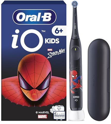 Oral-B iO Kids Marvel Spiderman Electric Toothbrush, 1 Toothbrush Head, 1 Travel Case, 3 Modes with Kid-Friendly Sensitive Mode, 2-Min Music Timer, for Ages 6+