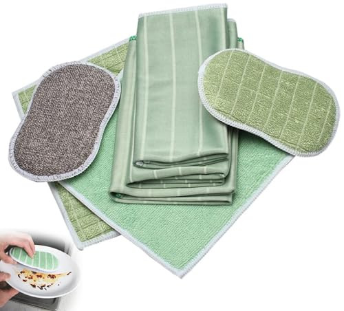 Dilireba Set di 6 Panno in Microfibra di Bambù, Panni di Bambù in Microfibra, Panno per Vetri, Spugne Lavabili + Sacchetto in Omaggio, Per Vetri Specchi, Piastrelle, Per la Pulizia Del Bagno