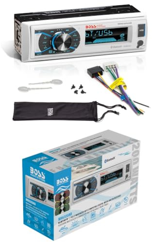 KIT Set pour Boss Audio Systems MR632UAB, 1 autoradio 1 din, récepteur AM/FM, stéréo, aux/USB/mp3, avec Bluetooth, étanche, pour Bateaux et Voitures, Blanc, 1 pièce + clés de démontage offertes