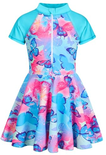 Berich Girls Swimming Suit Butterfly Print Kids Swimming Costume 9-10 Years