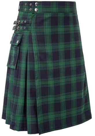 Générique Kilt écossais pour Homme Kilt Utilitaire Tartan Traditionnel des Highlands Jupe à Carreaux avec Poches Traditionnelle Médiévale Écosse Jupe Plissée Vêtements Steampunk
