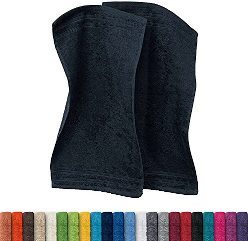 Erwin Müller Gästetuch Heidelberg 2er- Pack 100% Baumwolle schwarz Größe 30x50 cm - leichte Qualität, saugstark, schnelltrocknend, kompakt - ideal für Sport, Strand, Reisen