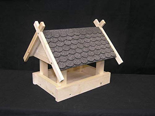 Vogelhaus klein grau Manufaktur Martinshof L: 32,00 cm B: 29,00 cm T: 27,00 cm, Futterhaus, Fütterung, Bausatz, Dachschindeln, Holz, Futterstation, Vogelfutterhaus,…