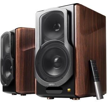 Edifier S2000MKIII Coaxial, Bluetooth, Optical and RCA Bookshelf 2 Speakers, Near-Field Active Tri-Amped 130w Studio Monitor for Audiophiles with Wireless, Line-in and Fiber-Optic Input Walnut
