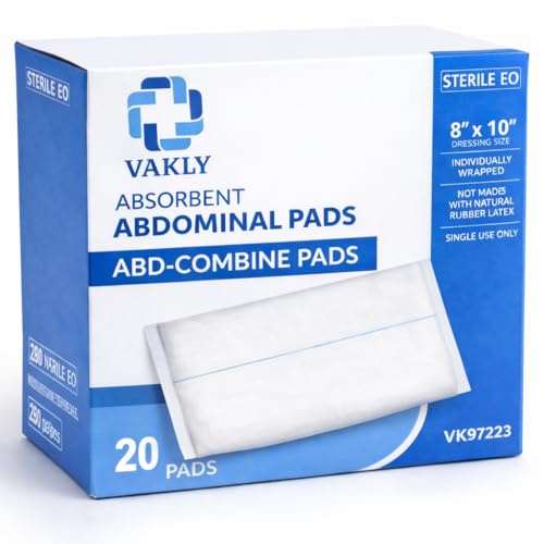 Vakly ABD Pads 8 x 10 Sterile (20 Pack) – Abdominal Combine Gauze Pads, High Absorbency Non-Adherent Dressings, Individually Wrapped for Wound Care & First Aid