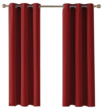 Home In Style 4U Thermal Insulated Blackout Curtains for Bedroom Windows Red Curtains 66 width x 90 drop 2 Panels, Ring Top Eyelet Super Soft Blackout Eyelet Curtains for Living Room