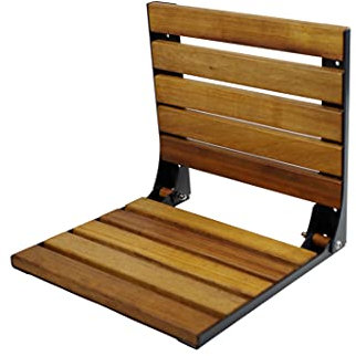 Esoo - Duschklappsitz Wandmontage Holz Duschsitz Faltbarer Sitz zur Wandmontage, Iroko-Holz, Stahl, 38 x 38 cm, Anthrazit