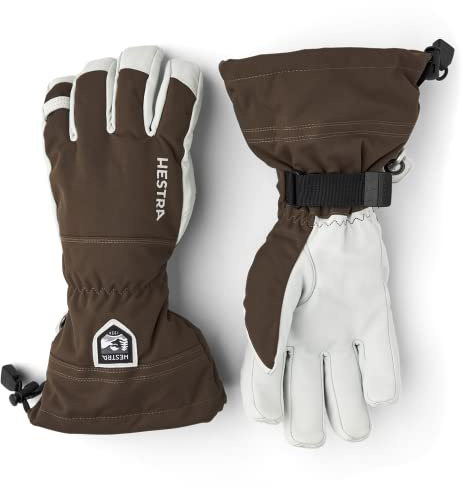Hestra Unisex Army Leather Heli Ski Glove, 5-Finger Snow Glove for Skiing & Snowboarding for Men & Women - Espresso - 10