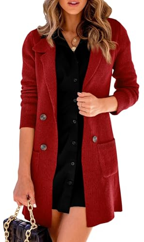 Danedvi Women Open Front Lapel Collar Cardigan Button Down Long Sweaters Cardigan Solid Outerwear Coats