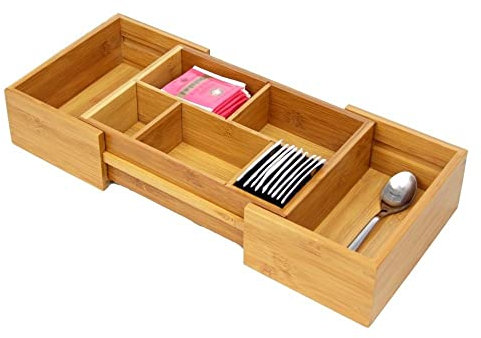 Woodquail Small Expandable Adjustable Drawer Inserts Organiser, Cutlery Flatware Tray, Made of Natural Bamboo