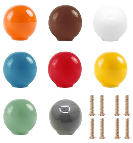 Yuaaoh Bouton de Meuble Céramique 8 pièces Poignée Tiroir Coloré, Balle Forme, Bouton de Porte de Placard Céramique Poignée Meuble Mignonne pour Enfants Armoire Dessiner Cuisine (8 Couleurs)