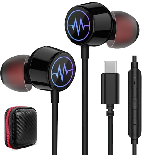 ACAGET C Type Earphones with RGB Lights for iPhone 17 Air 16e 16 15 Pixel 10 9a, USB C Headphones Earbuds Wired C Port Ear Phones Corded for Samsung Galaxy S26 S25 A17 A16 A26 A56 S24 FE A55 A35 A54