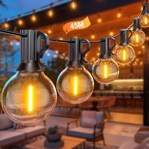 Utomhus Ljusslinga LED, 45M LED G40 Ljusslinga för Utomhusbruk, 75+2 G40 Plast Vattentät Glödlampor Ljusslinga Utomhus för Trädgård, Gård, Bröllop, Jul, Bakgård, Terrass, Fest, Patio