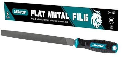 LIBRATON Lima de Metal Plana de 8 Pulgadas, Herramienta de Archivo de Metal con Mango Ergonómico, Lima de Mano para Metal, Metalurgia, Madera, Plástico, Lima Plana para Refinar, Dar Forma y Raspar
