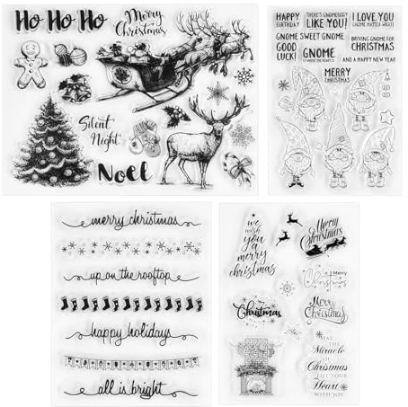 4 Piezas Sellos Silicona Navidad, Sellos de Silicona de Navidad, Molde de Bendición, Sello Silicona Scrapbooking, Transparente Sello de Silicona, para Hacer Tarjetas, álbumes de Recortes