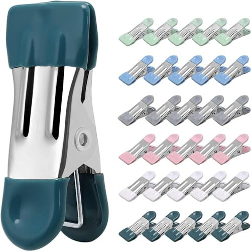 MEETOZ Clothespins, 30 Pack Chip Clips, 2.17-inch Stainless Steel Clothespins, Bag Clips, Mini Clothes Pins, Heavy Duty Outdoor, Multicolor, Classic