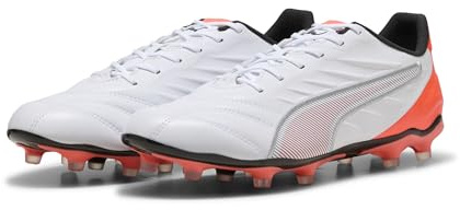 PUMA Unisex King PRO FG/AG Soccer Shoe, White Silver-Glowing RED, 41 EU