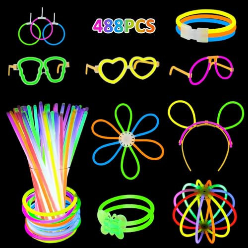Foydream Knicklichter Party Set, 488 Pieces Glow Sticks with 200 Glow Sticks 200 Connectors, Knicklichter Schwarzlicht Deko für Halloween, Weihnachten, Geburtstage, Festivals, Dunkle Party-Accessoires