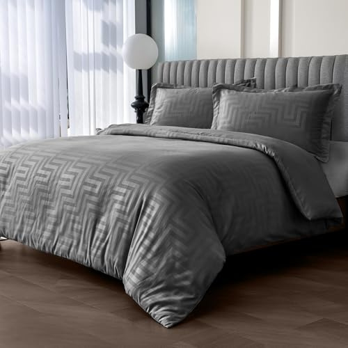Velosso Set di biancheria da letto in rasatello di qualità alberghiera, con copripiumino e federa Oxford, morbido al tatto, facile da pulire (antracite, matrimoniale)