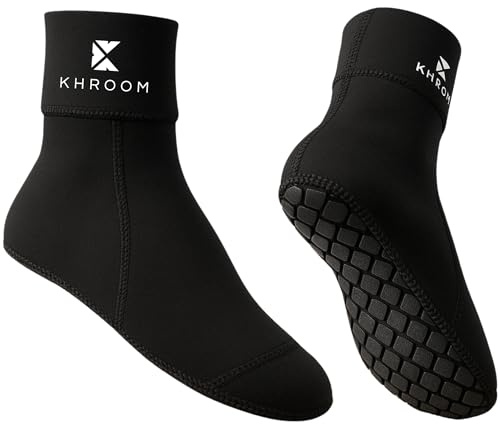 Khroom 3mm Neoprensocken Herren, Damen, Kinder | Wassersocken mit Anti-Rutsch Sohle passend zu Flossen - Schwarz - wasserdichte Aqua Socken für Strand und Beach Volleyball | Badesocken 35-37