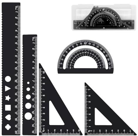 FULHANY 5 Piezas Escuadra Y Cartabon - Regla Metalica - Reglas Dibujo Tecnico - Transportador De Angulos - Regla Aluminio,Ideal Para Ingenieros, Profesores, Estudiantes, Etc