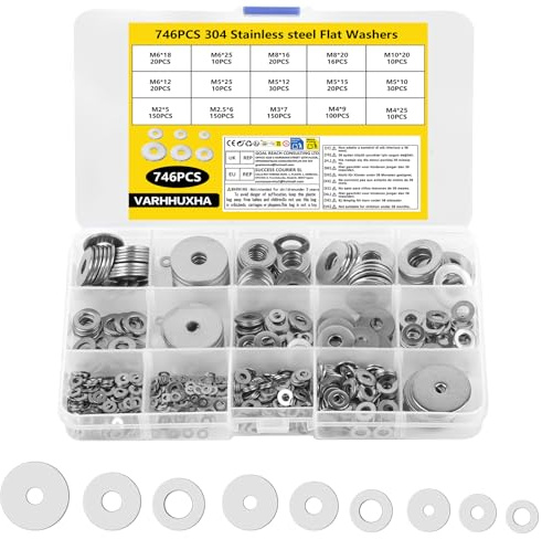 746 Pz Kit di Rondella Inox, Kit Rondelle Piatte Set, Rondella Metalliche Assortimento, Rondelle Acciaio Inox per Viti, rRondelle Piatte in Acciaio Inossidabile, M2 M2,5 M3 M4 M5 M6 M8 M10