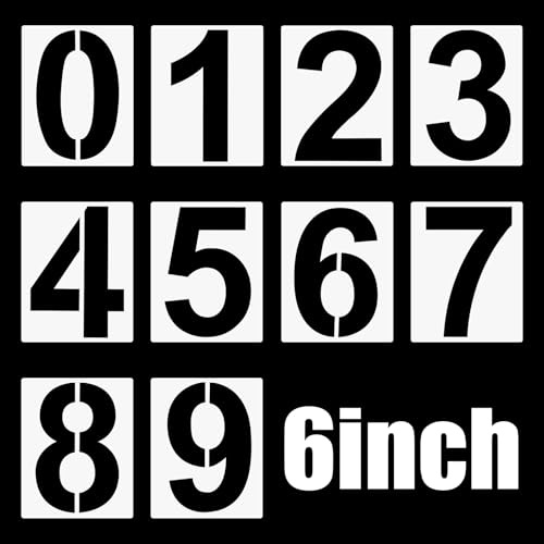 10PCS 6 Inch Large Plastic Number 0-9 Address Stencils Set, Reusable Spray Painting Stencils for Painting on Road, Parking Lot, Mailbox, House Numbers & Wall Art