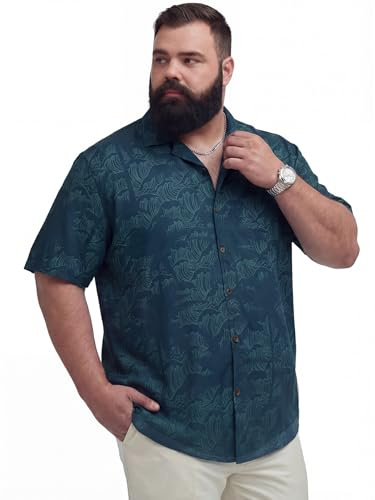 BRISIRA Big and Tall Men's Hawaiian Shirt - Short Sleeve, Beach Aloha Tropical Cuban Button Down Casual Vacation Shirt L-6XL