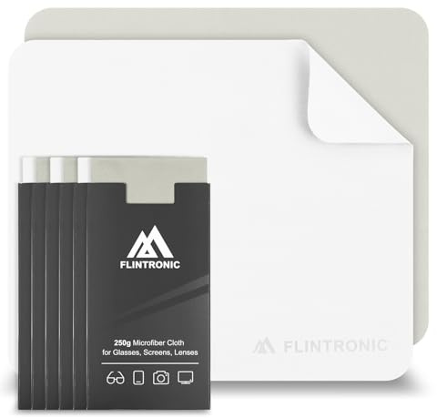 Flintronic 6-pack rengöringsdukar i mikrofiber, mikrofiberdukar, rengöringsdukar för glasögon, lins, skärmar, smycken, kameralinser, 15 x 18 cm (6 x 7 tum), vit/grå