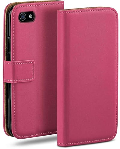 moex Flip Case for Apple iPhone 4s / iPhone 4, Mobile Phone Case with Card Slot, 360-Degree Flip Case, Book Cover, Vegan Leather, Berry-Fuchsia
