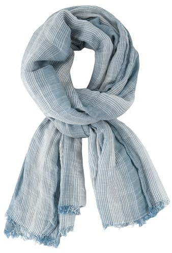 DAMILY Hommes Mode Foulard Echarpe de Plissée Rayée Confortable Coton Lin Hiver Étoles Châle (Bleu Jean)