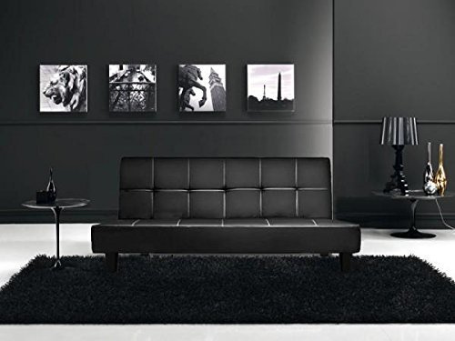 Sofá cama Reclinable Bagno Italia 180x97x36 en cuero artificial negro, 3 puestos con sistema antivuelco