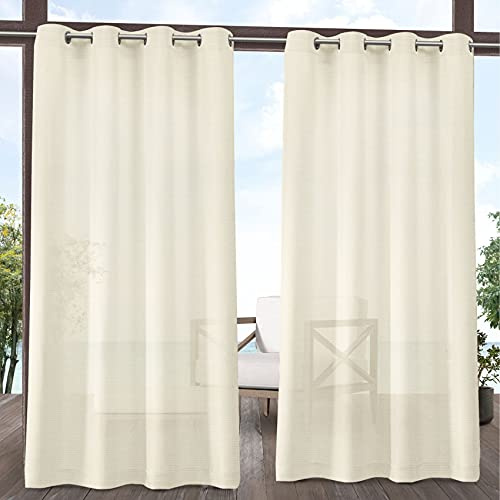 Exclusive Home Miami Semi-Sheer Textured Indoor/Outdoor Grommet Top Curtain Panel, 54x96, Ivory, Set of 2