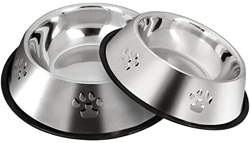 2 Ciotole Per Cani in Acciaio Inossidabile, Ciotola Per Cani Con Base in Gomma Antiscivolo, Ciotole per Piccoli Animali (Bowl Base: 15 cm, Bowl Mouth: 11cm)