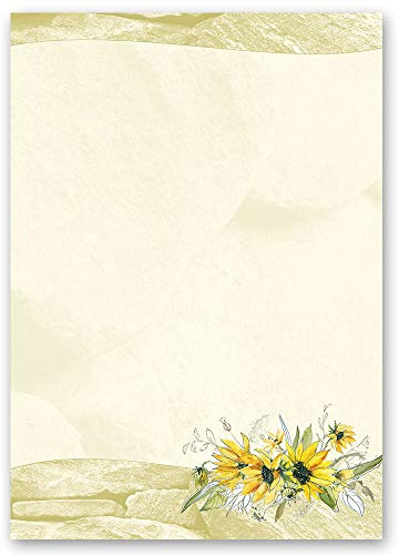20 Sheets Motif Letter Paper! Flowers & Petals Yellow Sunflowers DIN A4 - Paper-Media