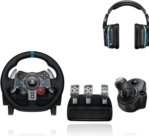 Logitech G29 Rennlenkrad mit Zweimotorigem Feedback, G-Schaltflächen und kabelloses G935 Gaming-Headset in Schwarz