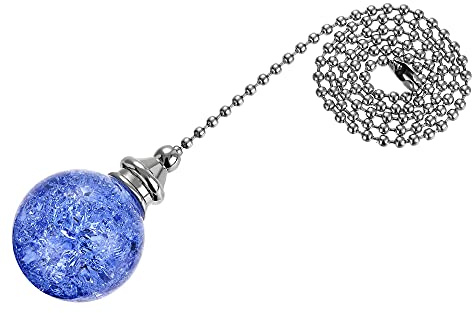 uxcell 20 Inch Ceiling Fan Pull Chain, Decorative Crystal Fan Pull Chain Ornament Extension, 3mm Diameter Beaded 30mm Ice Cracked Ball Pendant, Light Blue