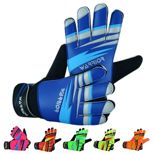 warrior gears Guantes de Portero niños, Guantes de fútbol para niños, con Doble protección en Las muñecas, Azules, Talla 4, para Edades de 7 a 9 años