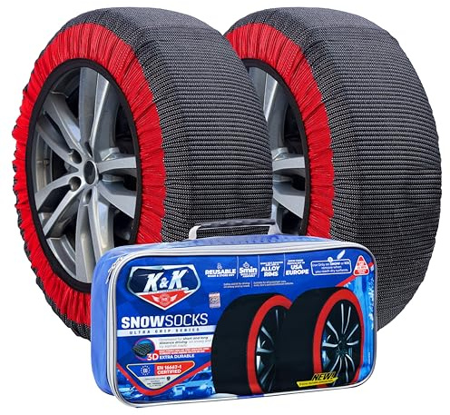 K&K Auto Snow Socks for Tires – Pro Series for Ultimate Grip Approved Snow Chain Alternative Traction Device – Tire Sock for Car Sedan Coupe – Winter Travel Accessory Emergency Kit – Medium (2pcs)