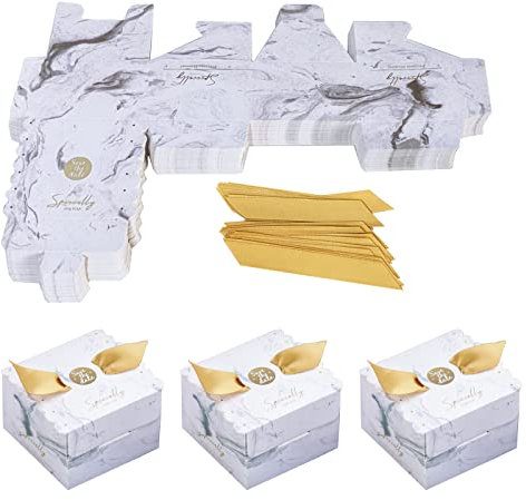 Geschenkboxen mit Bändern, 50 Stück Candy Geschenkboxen, Süßigkeiten Geschenkbox Klein, Süßigkeiten Box Hochzeit, Bonbons Schachtel für Party, Hochzeit, Weihnachten, Halloween, Geburtstage (Weiß)