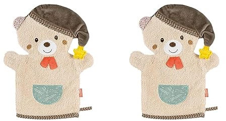 FEHN 060331 Waschhandschuh Bär/Waschlappen mit Tiermotiv für fröhlichen Badespaß, für Babys und Kinder ab 0+ Monaten (Packung mit 2)