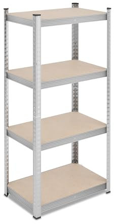 Relaxdays Schwerlastregal, HxBxT: 138x60x40 cm, 200 kg, Stahl, 4 Ebenen, Lagerregal, Keller, Garage, zum Stecken, Silber