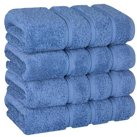 American Soft Linen Juego de 4 Toallas de Mano para baño de 100% algodón Turco, 600 g/m², Toallas para Manos y Cara, para baño o Cocina, Color Azul eléctrico