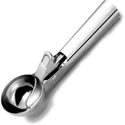 Pleafind Eisportionierer, Eisportionierer mit Auslöser, Edelstahl Eislöffel, Langlebiges Design, Einfache Freigabe, Für Eiscreme, Keksteig, Smoothie, Silber