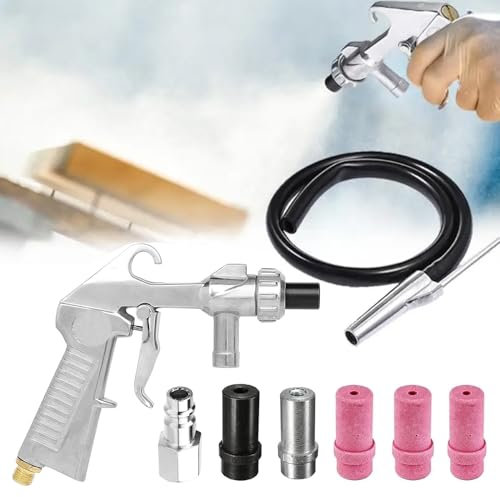 Pistolet Sablage Air Comprimé, Sableuse Pneumatiques Portable,Pistolet de Sablage avec buses et Tuyau d'Alimentation de 1M,Pistolet Sablage Sableuse pour Graver Le Métal,Le Verre et d'autres Surfaces