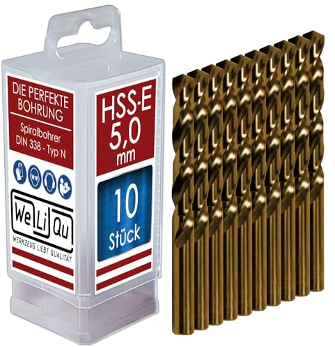WELIQU 10 Stück HSS-E Kobalt-Spiralbohrer Ø 5,0 mm, geschliffene, selbstzentrierende Präzisionsbohrer für die Metallbearbeitung