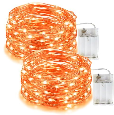 Flaspar Guirlande Lumières d'Halloween Orange, 5M 50LED Guirlande led à pile lumineuse, Guirlande Lumineuse LED pour Décorations Halloween en Intérieur et en Extérieur mariage, fête, Noël, 2 pièce