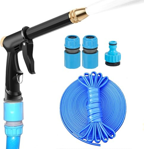 HGLCM Reinforced Garden Hose Pipe with Spray Nozzle Fittings, 5M(16ft) Garden Hose, Wear and Tear Resistant, Leak and Burst Proof, Kink Free, Easy Storage