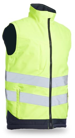 Blackrock Gilet imbottito ad alta visibilità, colore giallo/blu navy, ad alta visibilità, unisex, in pile, Gillette, da lavoro, caldo, impermeabile, antivento, trapuntato, taglia M