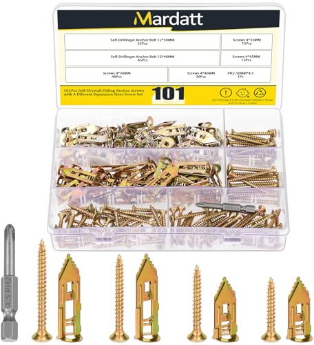 Mardatt Lot de 100 vis d'ancrage auto-foreuses pour cloison sèche - En acier galvanisé - 12 x 30 mm - 12 x 40 mm - Vis auto-taraudeuses - Facile à utiliser - Pas de perçage